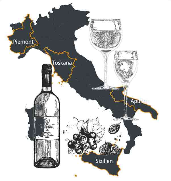 Weingebiete auf italienischer Karte