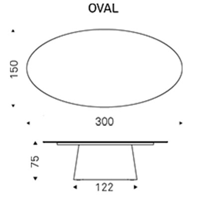 ca. 300x150x75H cm (oval)